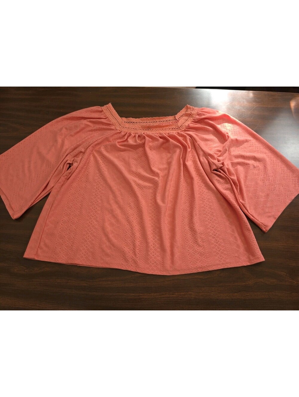Adrienne Vittadini Womens  XL Coral Pink Eyelet Embroidered Boho Peasant Chic